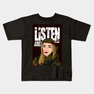 gibi asmr. action movie hero. listen closely. Kids T-Shirt